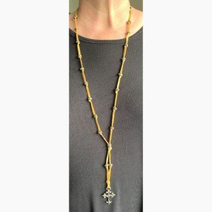 Ettika Cross Pendant Leather Necklace